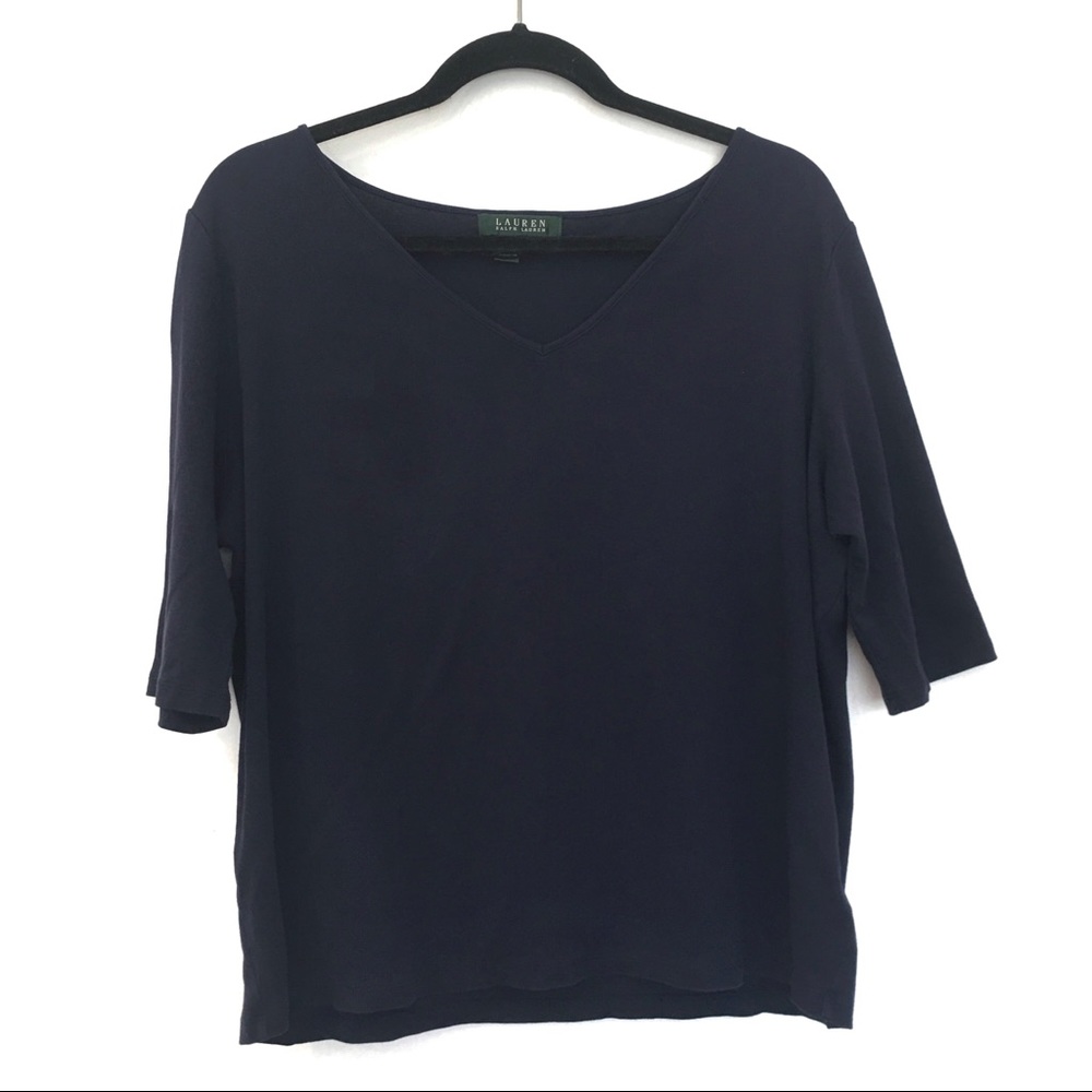 [LAUREN RALPH LAUREN] Button Sleeved V Neck Top XL
